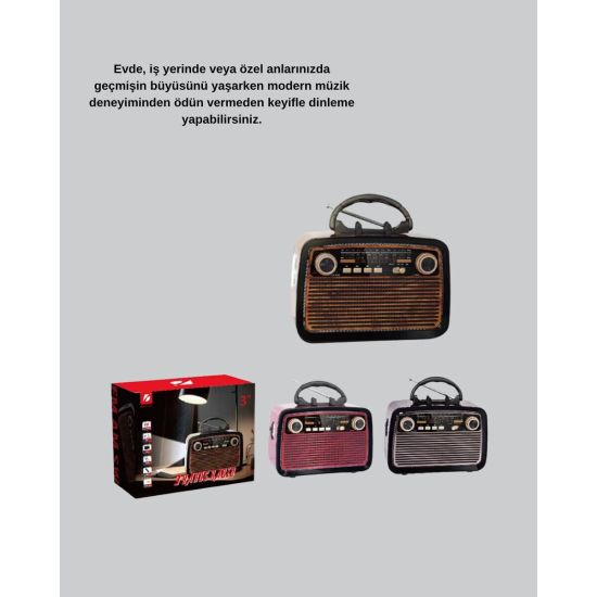 LED’li Nostaljik Bluetooth Hoparlör – Vintage Tasarım Ahşap Doku
