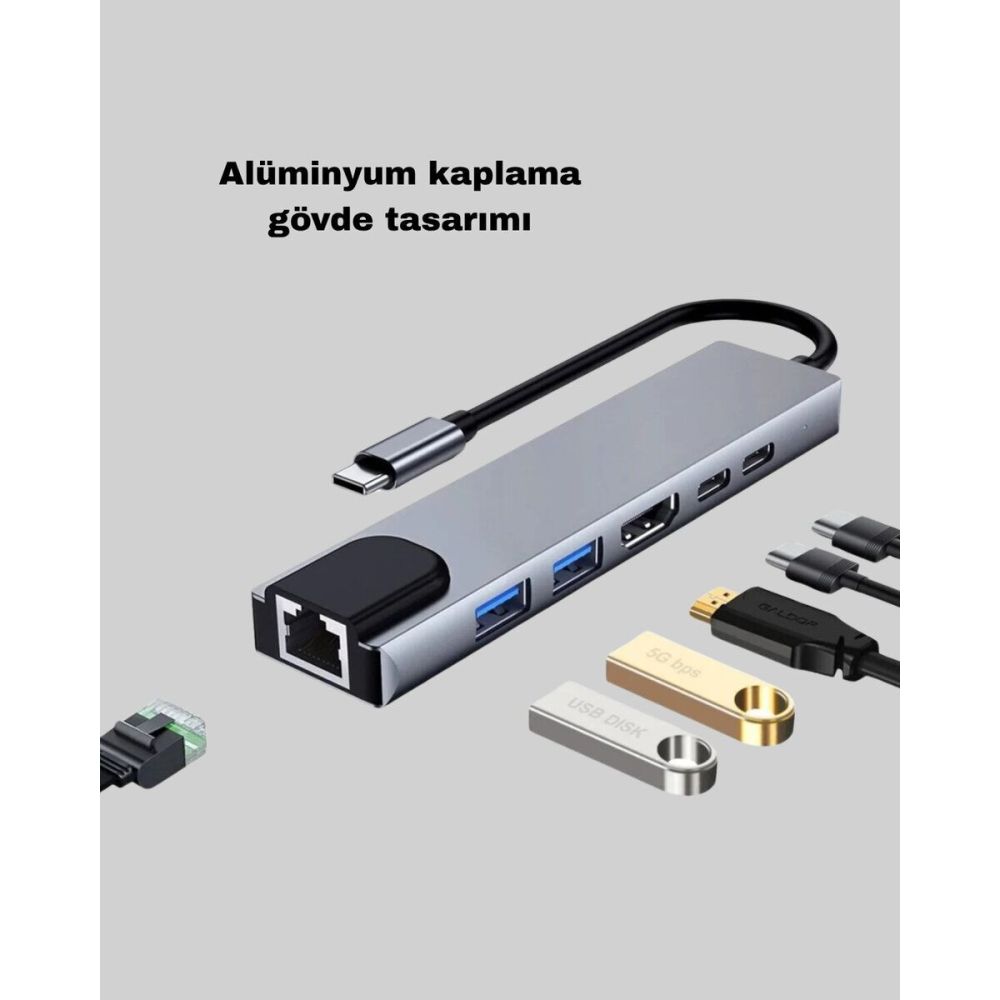 Alüminyum Kasalı MacBook USB-C Hub – 4K HDMI USB 3.0 SD/TF Kart Girişi