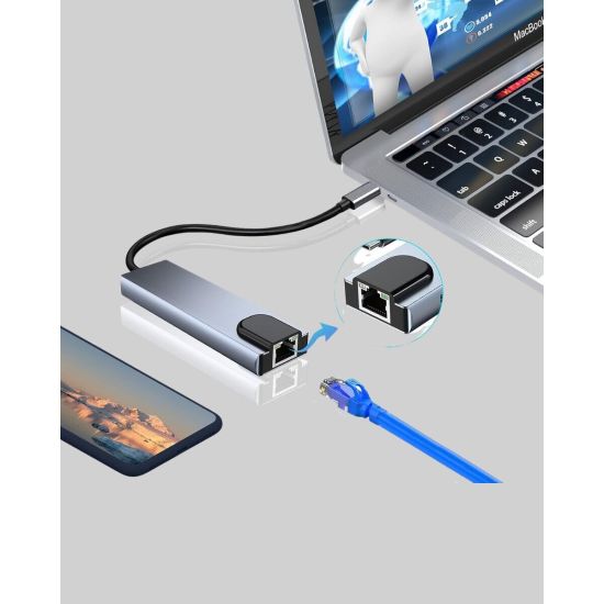 Alüminyum Kasalı MacBook USB-C Hub – 4K HDMI USB 3.0 SD/TF Kart Girişi
