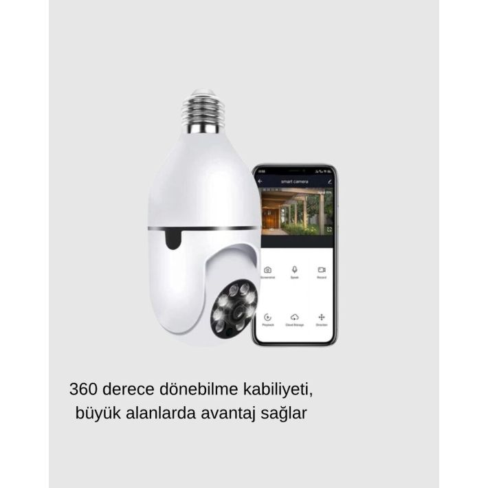 360° Akıllı Güvenlik Kamerası – Duya Takılabilir Wi-Fi Bağlantılı Hare