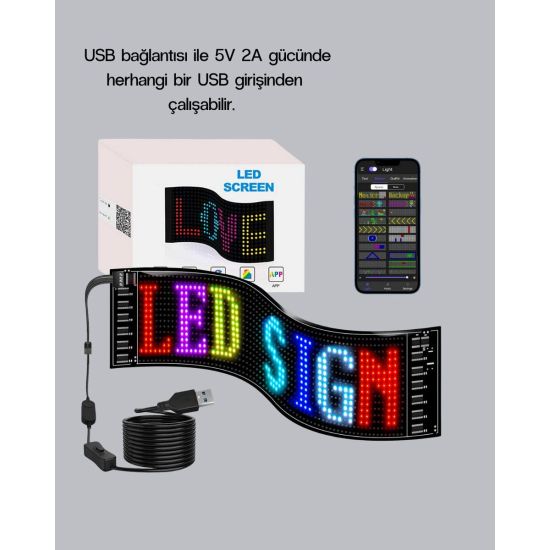 RGB LED Panel – USB Güç Girişli GIF ve Yazı Gösterimli Akıllı Ekran
