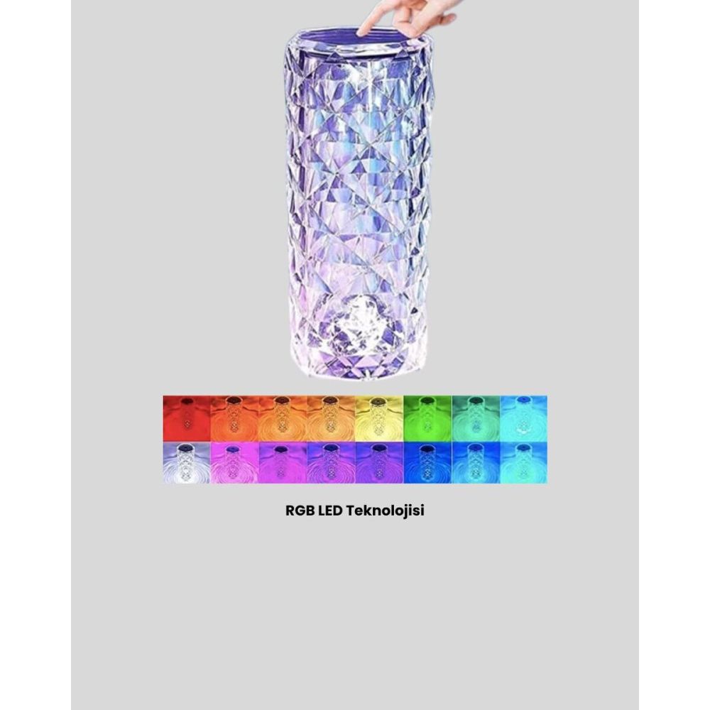 Kristal RGB LED Masa Lambası – Renkli Kumandalı Işık Dekoratif ve Ener