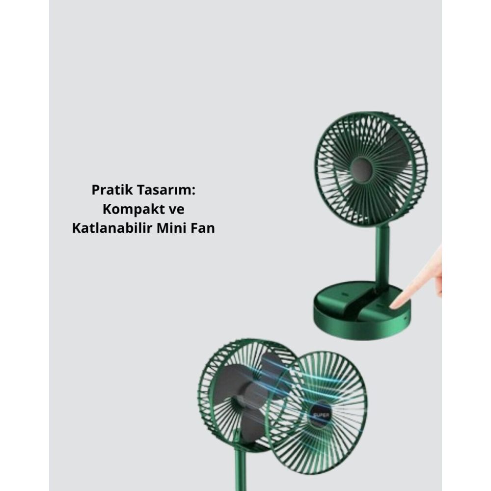 Şarjlı Katlanabilir Mini Fan – 3 Kademe Hız Ayarı Taşınabilir Tasarım