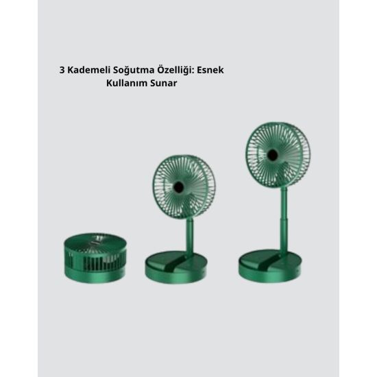 Şarjlı Katlanabilir Mini Fan – 3 Kademe Hız Ayarı Taşınabilir Tasarım