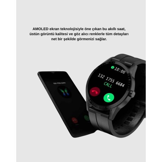 AMOLED Ekranlı Akıllı Saat – 3 Kordon Seçenekli Suya Dayanıklı Kalp At