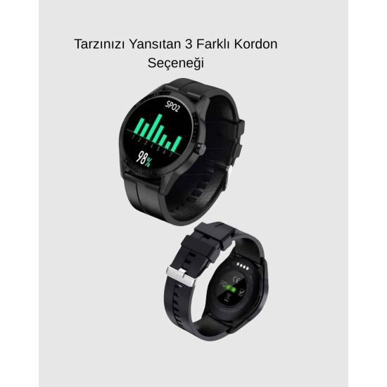 AMOLED Ekranlı Akıllı Saat – 3 Kordon Seçenekli Suya Dayanıklı Kalp At