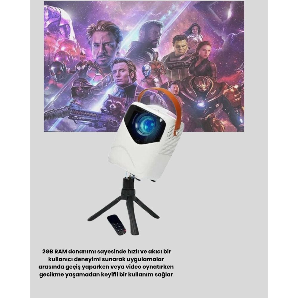 Mini Akıllı Projektör – 1080P Full HD 64GB Depolama 2GB RAM Uzaktan Ku
