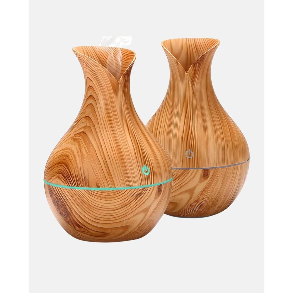Ahşap Desenli Aromaterapi Difüzör 130 ml Ultrasonik ve 7 Renk LED Işık