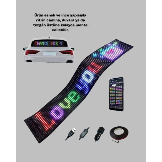 USB Girişli RGB LED Tabela Ayarlanabilir Parlaklık ve Kayan Yazı Özell