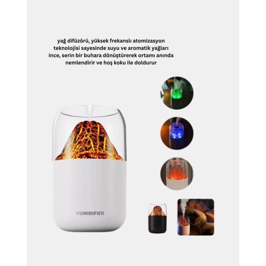 Alev Efektli Ultrasonik Uçucu Yağ Difüzörü 280ml Su Tanklı ve Sessiz Ç
