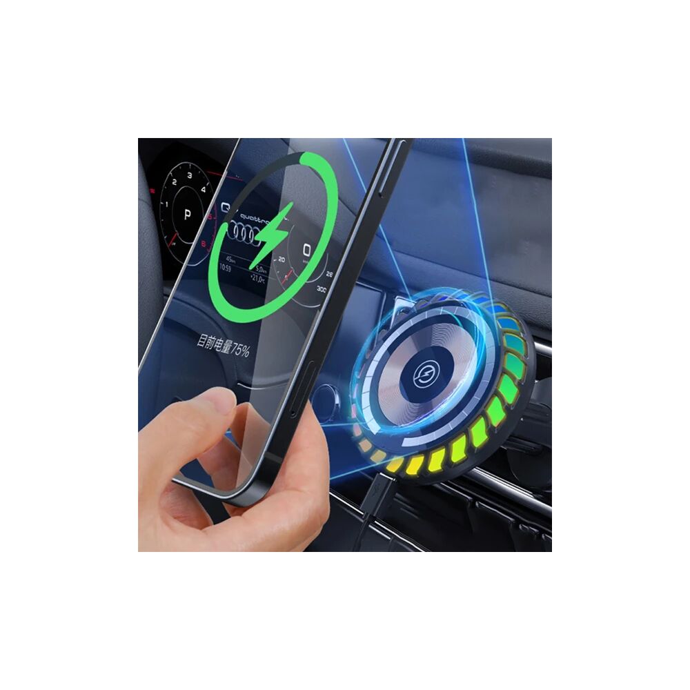 ALLY W06 MagSafe RGB 15W Kablosuz Hızlı Şarj Cihazı ve Araç İçi Telefo