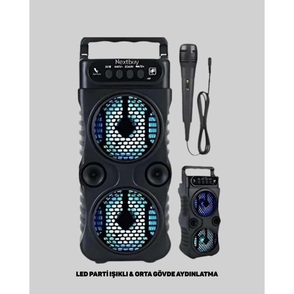 Bluetooth Bağlantılı Taşınabilir Hoparlör – LED Işıklı FM Radyolu Mikr