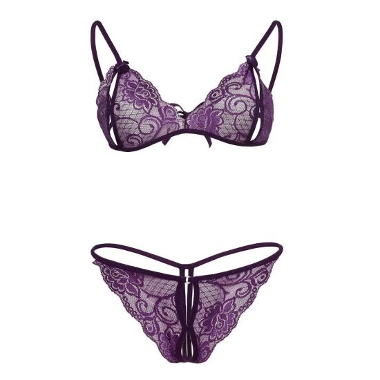Mor Dantelli Sütyen Ve Gstring Takımı TM