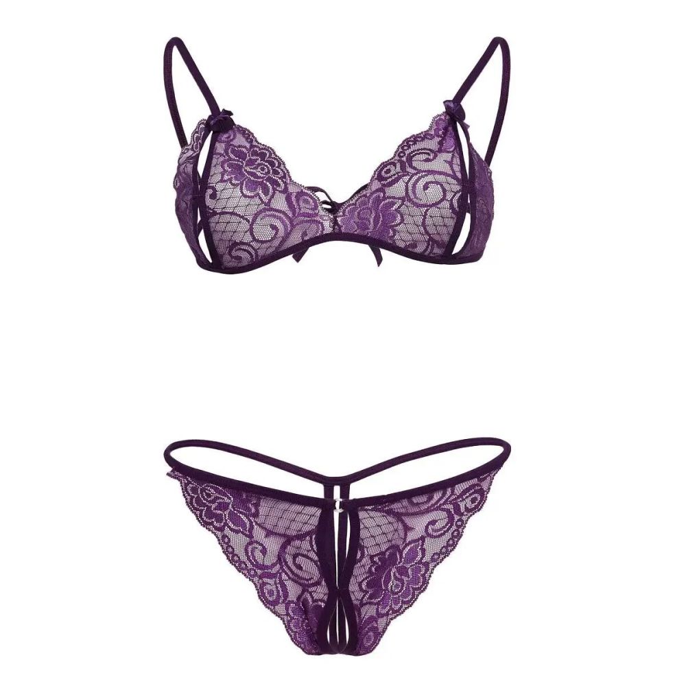 Mor Dantelli Sütyen Ve Gstring Takımı TM