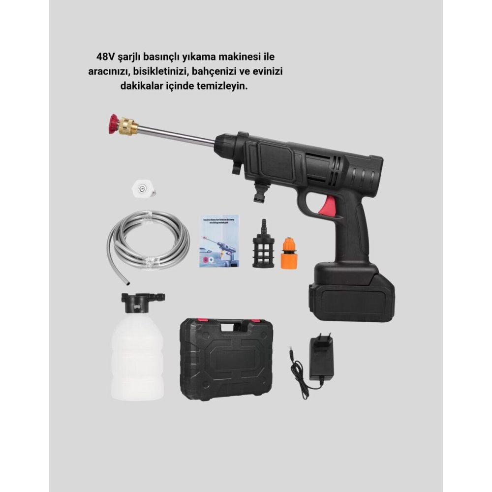 Kablosuz Basınçlı Yıkama Makinesi – 48V Güçlü Motor 2 Pil ve Köpük Haz