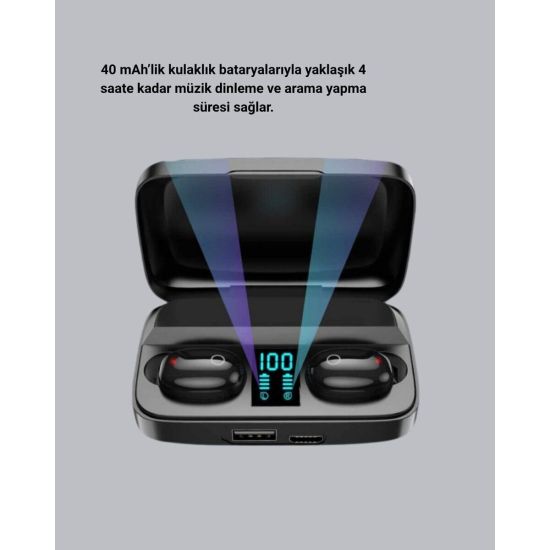 TWS Bluetooth Kulaklık 1800mAh Şarj Kutulu Dijital Ekranlı