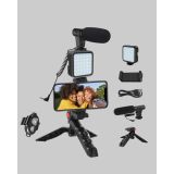 Profesyonel Vlog Çekim Kiti LED Işıklı Tripod Mikrofonlu Telefon Seti