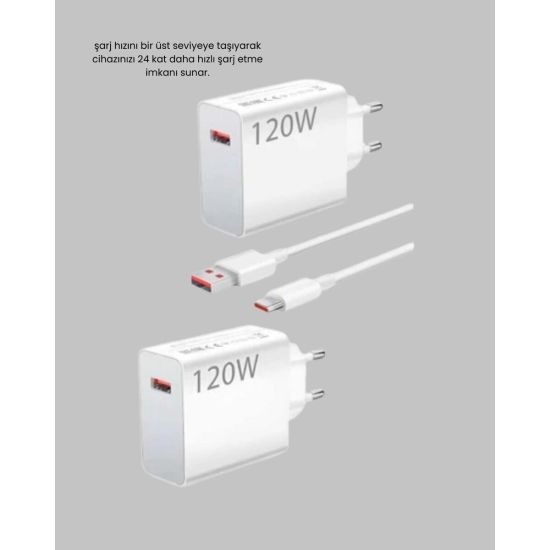 120W Hızlı Şarj Başlığı Ultra Güçlü Type-C Adaptör Kablo Dahil