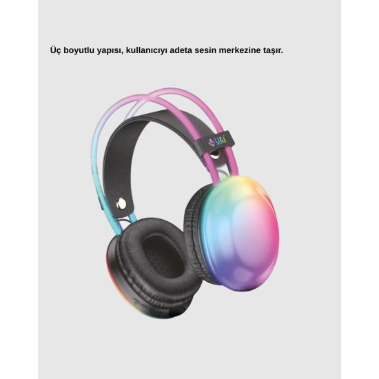 RGB Işıklı Kablosuz Kulaklık Bluetooth 5.3 800mAh Ergonomik IPX4 Dayan