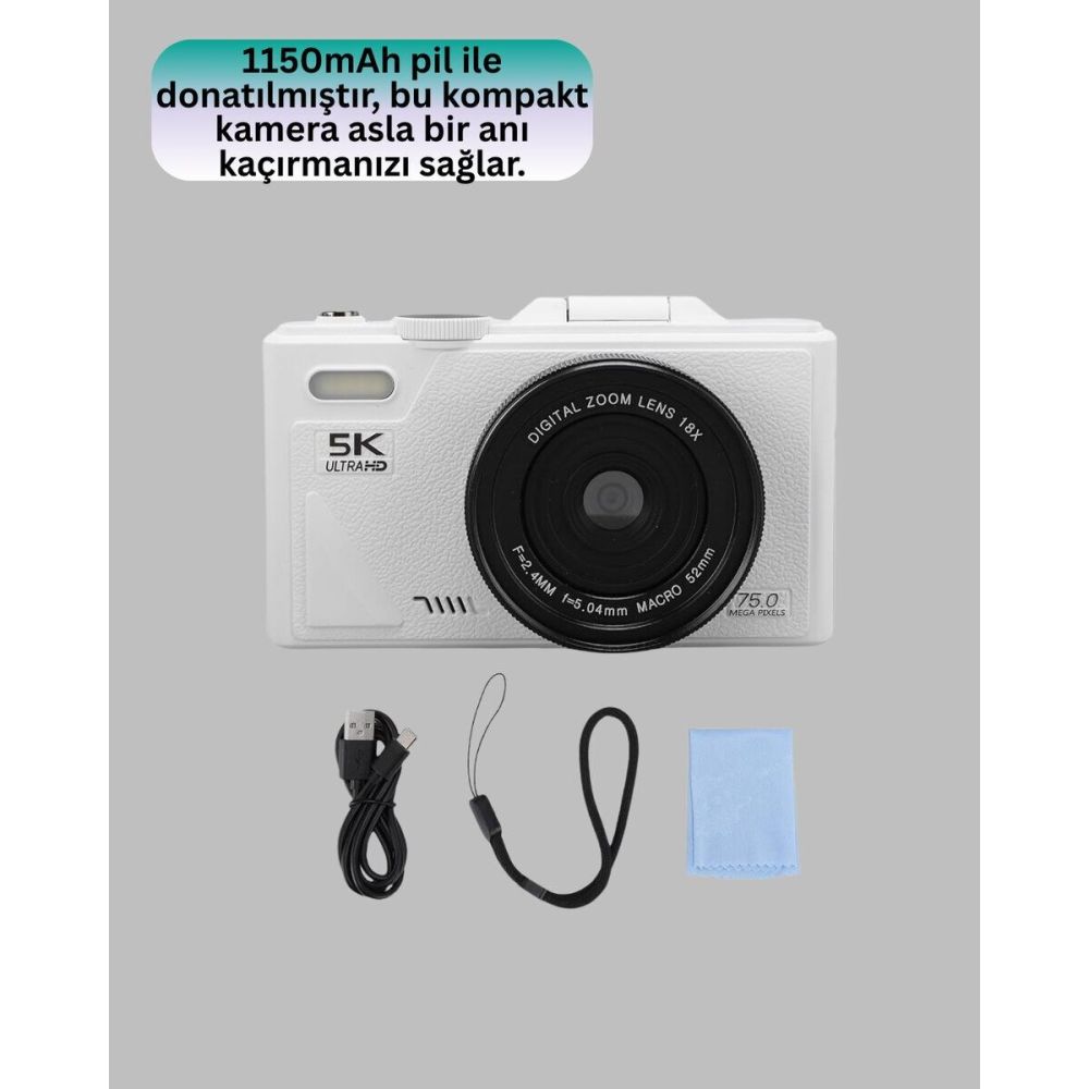 WiFi Bağlantılı 5K Ultra HD Dijital Kamera 75MP Otofokus