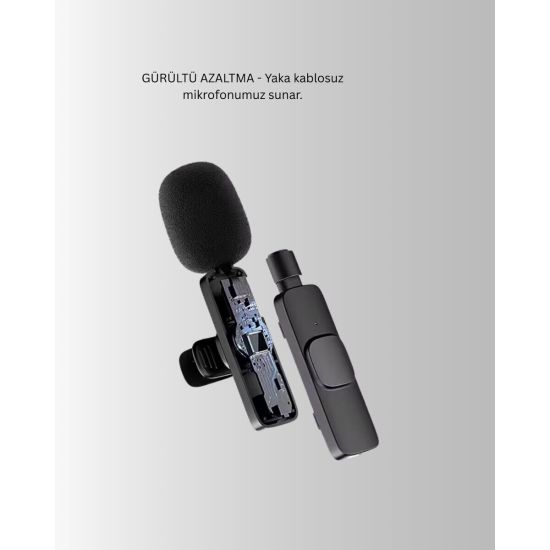 iPhone Uyumlu Çift Mikrofonlu Kablosuz Yaka Seti Profesyonel Ses