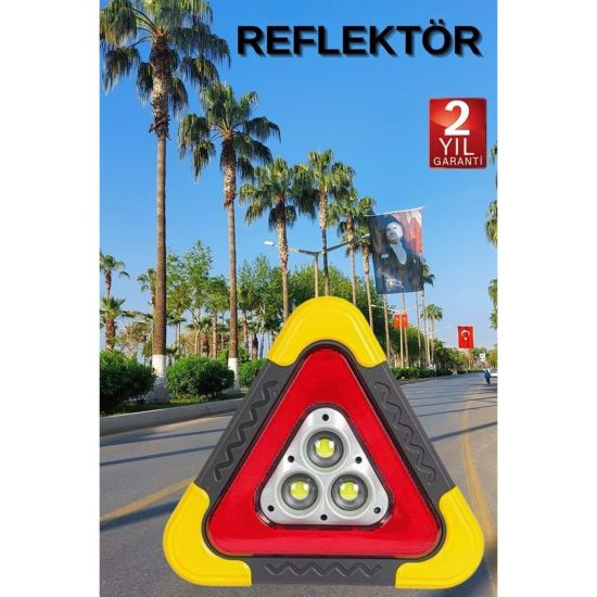 Reflektör Güneş Panelli Solarlı Şarjlı Üçgen Işıklı Trafik Reflektör F