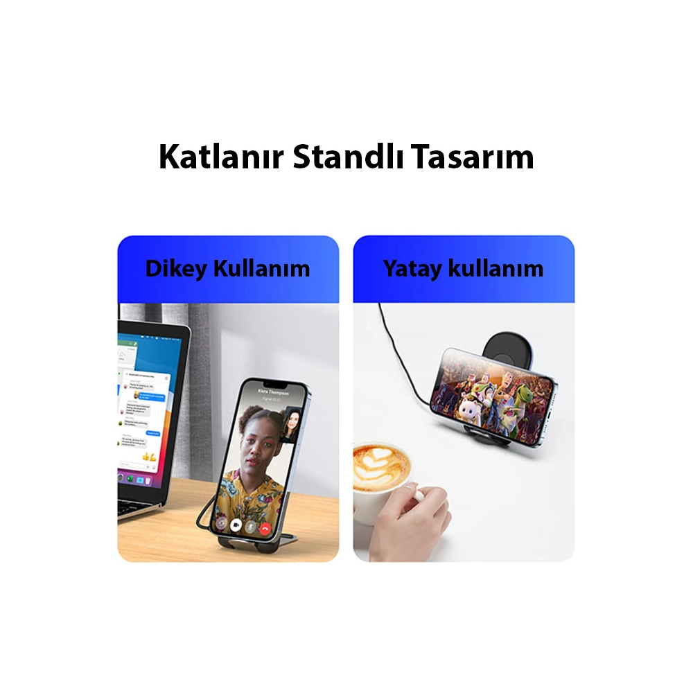 Duzzona W2 Katlanır Standlı 15W Hızlı Şarj Wireless Kablosuz Şarj Ciha