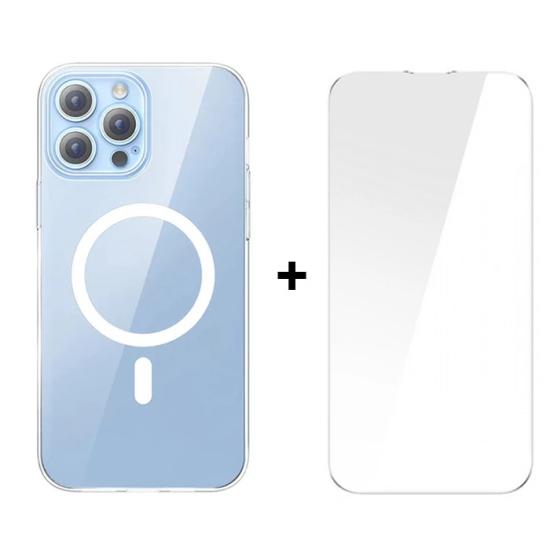 Baseus Crystal iPhone 13 Pro Magsafe Silikon Kılıf + Tempered Ekran Ko