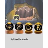 LED Işıklı Geyikli Kristal Küre Ahşap Standlı Modern Dekor Lamba
