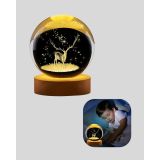 LED Işıklı Geyikli Kristal Küre Ahşap Standlı Modern Dekor Lamba