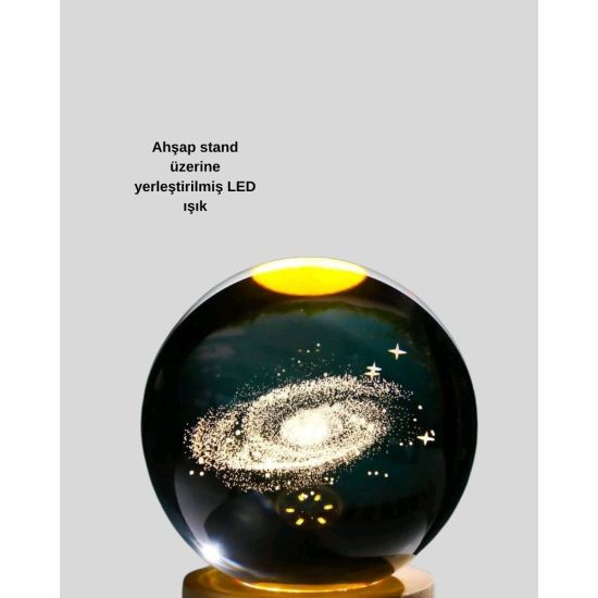 Samanyolu Desenli Kristal Küre Ahşap Standlı Gün Işığı LED Masa Lambas