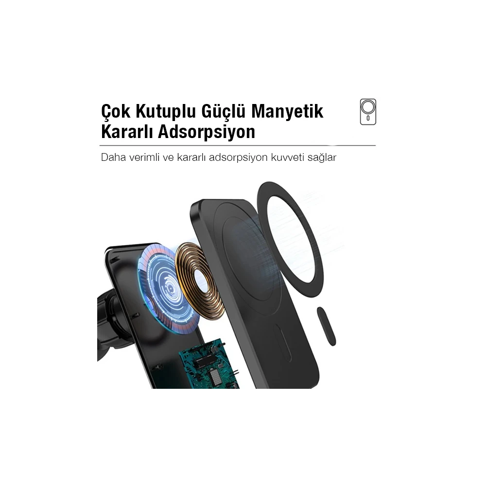 Ally N16 15W Magsafe Uyumlu Araç İçi Telefon Tutucu