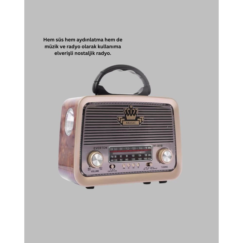 Eskitme Tasarımlı Ahşap Bluetooth Radyo LED Aydınlatmalı