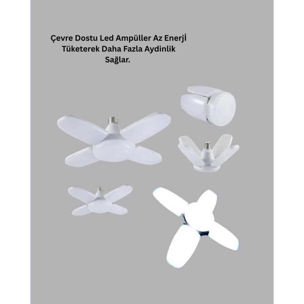 4 Kollu Katlanır Pervane LED Ampül 60 Watt Yüksek Aydınlatma ve Enerji