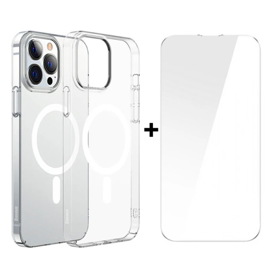 Baseus Crystal iPhone 13 Pro Max 6.7 Magsafe Silikon Kılıf + Tempered 