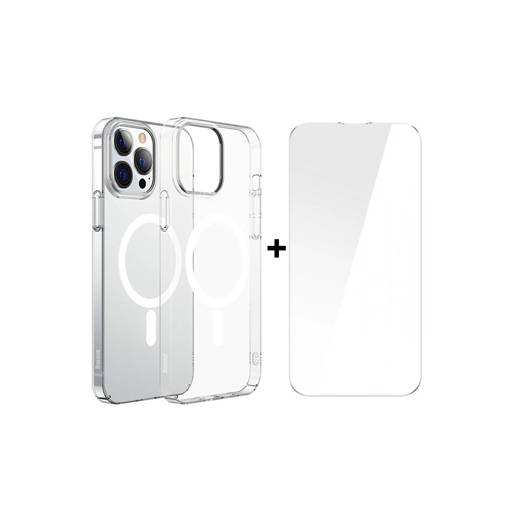 Baseus Crystal iPhone 13 Pro Max 6.7 Magsafe Silikon Kılıf + Tempered 