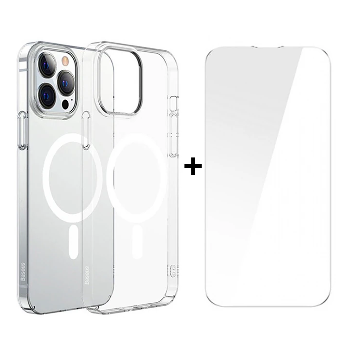 Baseus Crystal iPhone 13 Pro Max 6.7 Magsafe Silikon Kılıf + Tempered 