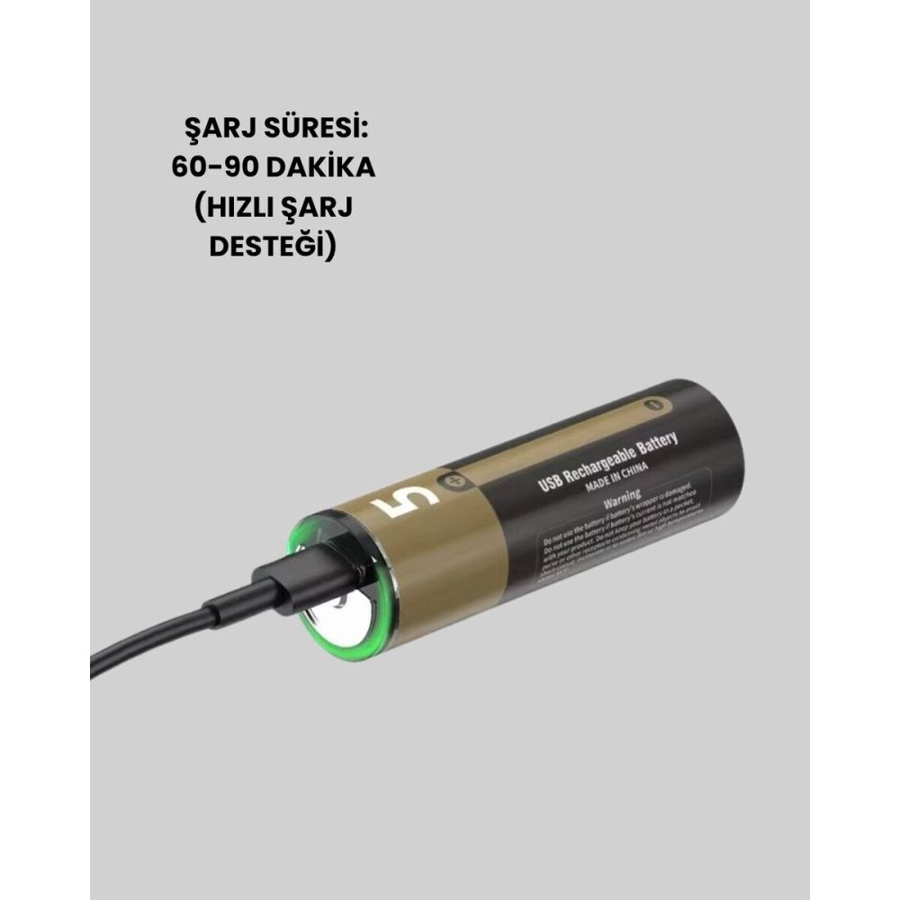 Tekrar Şarj Edilebilir AA USB Type-C Pil | 1000+ Döngü | 1.5V Sabit Vo