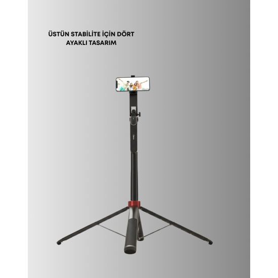 Tripodlu Selfie Çubuğu Uzaktan Kumandalı Canlı Yayın Uyumlu