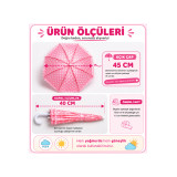 Kız Çocuk Şemsiyesi Pembe Puantiyeli Fırfırlı Kaymaz Saplı Çocuk Şemsiye - Renk: Pembe