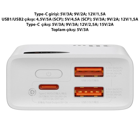 Baseus Adaman2 Digital Display 10000mAh 30W Powerbank Taşınabilir Şarj