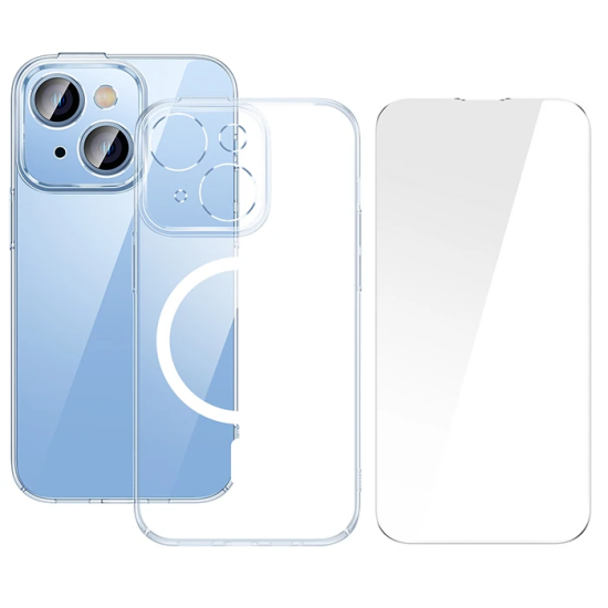 Baseus Crystal iPhone 14 Plus 6.7 Magsafe Silikon Kılıf + Tempered Ekr