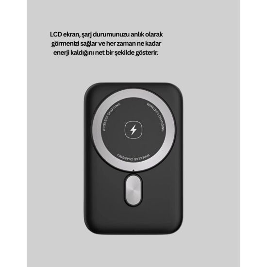 Manyetik Kablosuz Powerbank 22.5W Hızlı Şarj LCD Göstergeli