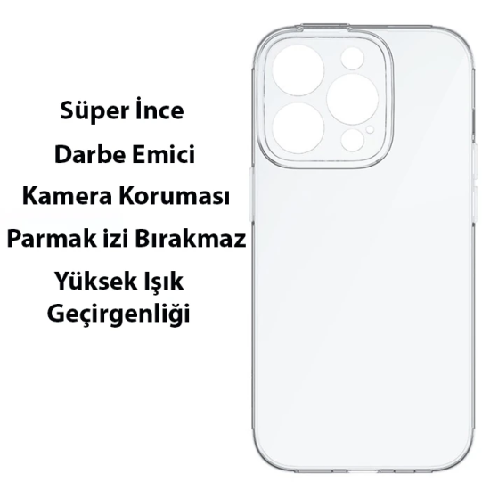 Baseus Simple Case iPhone 14 Pro 6.1 Kamera Korumalı İnce Silikon Şeff