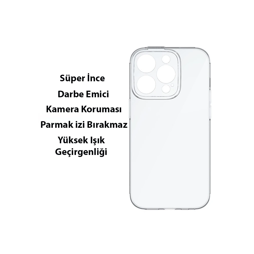 Baseus Simple Case iPhone 14 Pro 6.1 Kamera Korumalı İnce Silikon Şeff
