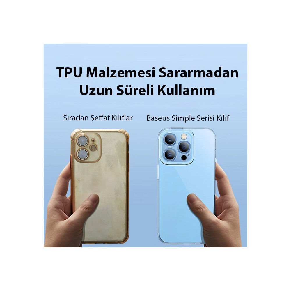 Baseus Simple Case iPhone 14 Pro 6.1 Kamera Korumalı İnce Silikon Şeff