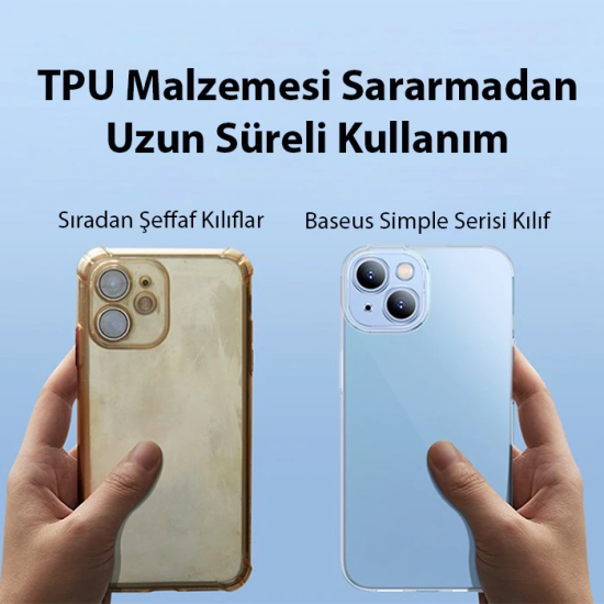 Baseus Simple Case iPhone 14 6.1 Kamera Korumalı İnce Silikon Şeffaf K