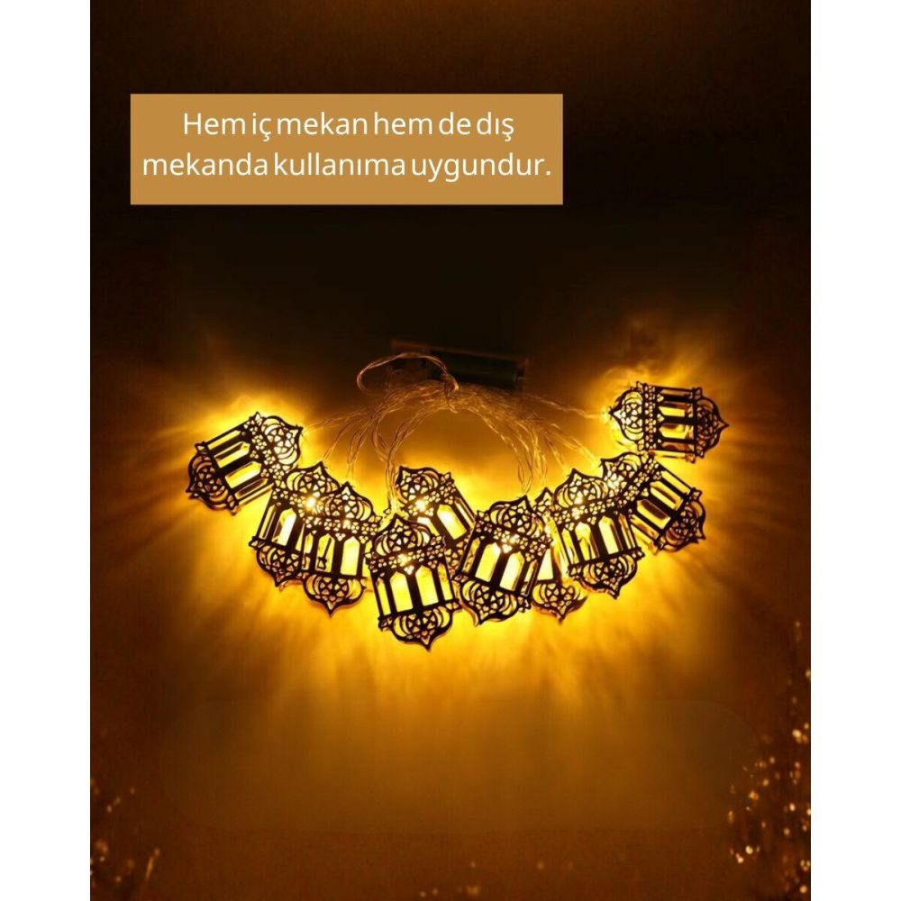 Altın Fener Detaylı Pilli Ramazan LED Işık Ev Dekorasyonu