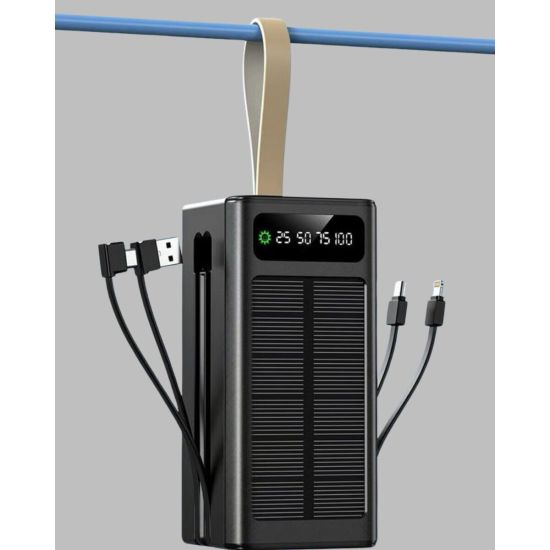LED Aydınlatmalı Güneş Panelli Powerbank Seyahat ve Kamp İçin