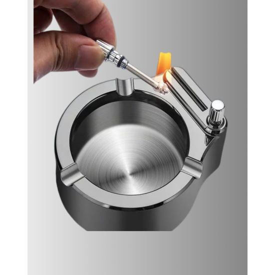 Çakmaklı Küllük Paslanmaz Metal Yuvarlak Tasarım